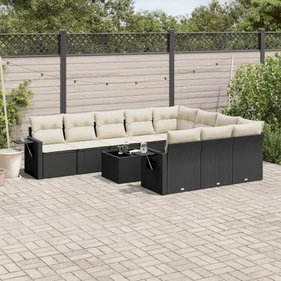 Produktbild von Design 11-tlg. Garten-Sofagarnitur mit Kissen Schwarz Poly Rattan, Gartenmöbel-Sets 2024 Neu