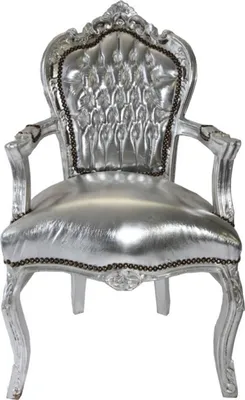 Produktbild von Barock Esszimmerstuhl Silber / Silber mit Armlehne Stuhl Möbel Antik Stil