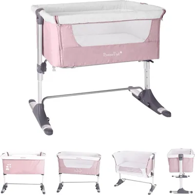 Produktbild von Kikkaboo Beistellbett Bonne Nuit, verstellbar, eine Seite zum Öffnen, 2 Räder rosa