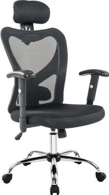 Produktbild von SalesFever Bürostuhl mit Armlehnen und Kopfstütze | Bezug Mesh | Gestell Chrom | höhenverstellbar | B 65 x T 60 x H 114 - 124 cm | schwarz