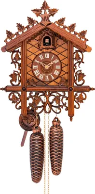 Produktbild von Cuco Clock Kuckucksuhr Schwarzwalduhr "Am Bahnhäusle" 30 x 35 x 36cm Wanduhr aus Holz, 8 - Tage Werk, manuelle Nachtabschaltung