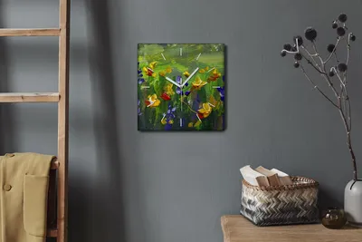 Produktbild von Coloray Hodiny Unikátní 30x30 cm  Tiché hodiny Pro obývací pokoj a kuchyň Nástěnné hodiny Plátno Bílé ručičky hodin - Malování květin