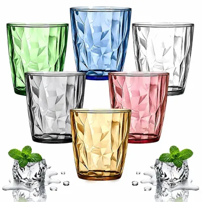 Kunststoff-Wassergläser, 6er Set, bunt, 310 ml, unzerbrechlich, stapelbar