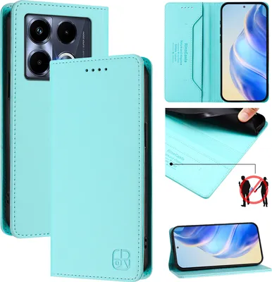 Produktbild von Lederhülle für Infinix Note 40 4G Hülle Flip Brieftasche Kartenfächern Ständer Schutzhülle Türkis