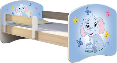 Produktbild von ACMA Jugendbett Kinderbett Junior-Bett Komplett-Set mit Matratze Lattenrost und Rausfallschutz Sonoma 26 Elefant 180x80