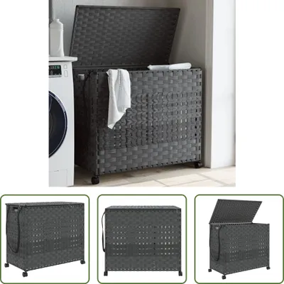 Produktbild von The Living Store Wäschekorb mit Rollen Grau 66x35x60 cm Rattan