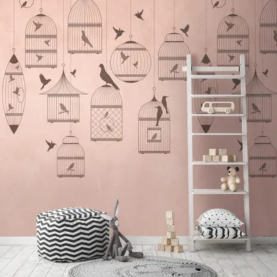 Produktbild von NEWROOM Tapete Rosa Vliestapete Vögel - Wandbild Modern Grau  Vogelkäfig Tiere Tapete Romantisch Vögel