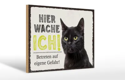 Produktbild von Holzschild Hinweis Katze hier wache ich eigene Gefahr, 30x20 cm, Holzschilder Tiere Achtung