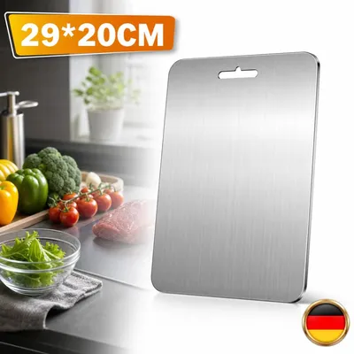 Image de Planche à découper en acier inoxydable double face, modèle 304, épaisseur 1,7 mm, dimensions 29x20 cm, idéale pour les légumes et la cuisine. (DE)