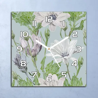 Produktbild von Deko Glasuhr Wanduhr 30x30 Gänseblümchen Quarz Küchenuhr Bürouhr