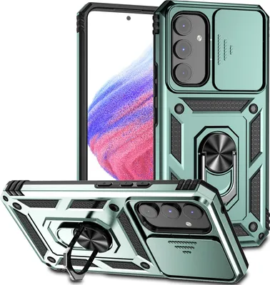 Produktbild von Galaxy A54 Hülle mit Schiebe Kamera Schutz und Ringhalter Ständer Schutzhülle für Samsung Galaxy A54 Grün