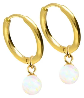 Produktbild von Chirurgenstahl Ohrclicker Creolen SYNTHETISCHER OPAL Farbe: Gold + Opal: Weiß Innendurchmesser: 10 mm