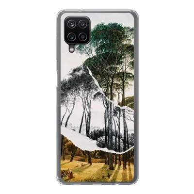 Produktbild von MuchoWow® Handyhülle Schutzhülle Hülle für Samsung Galaxy A12 Italienische Landschaft Schirmkiefern - Kunst - Hendrik Voogd - Malerei - Schwarz-Weiß - Alte Meister Silikon Softcase Handy Hülle - Bild