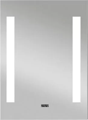 Produktbild von Spiegel Chrystal Creek, LED, mit Uhr und Schalter, versilbert, vertikal hängend, 50 x 70 cm