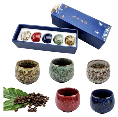 Produktbild von 5-teiliges Set Espressotassen 130ml Steingut Keramik Becher ohne Henkel Mokka- und Cappuccinotassen Japanische Teetasse