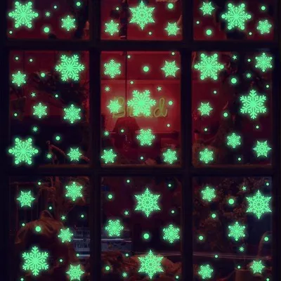 Productafbeelding van Set van 3 kerststickers, met fluorescerende sneeuwvlokken, voor decoratie op glas, winterthema
