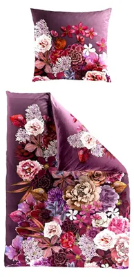 Produktbild von Bettwäsche Mako Satin 135x200cm Digitaldruck 2-teilig Blumenmeer Lila Brombeer Bunt mit Reißverschluss