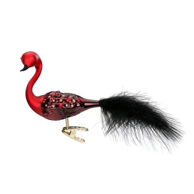 Produktbild von Christbaumschmuck Glas Vogel Pfau mit Federn auf Clip 9cm Rot