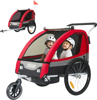 Produktbild von TIGGO® 2in1 Fahrradanhänger 5-Punkt Sicherheitsgurt Jogger Kinderanhänger Joggerfunktion Kinderfahrradanhänger für 1 bis 2 Kinder 360° Drehbar 50402