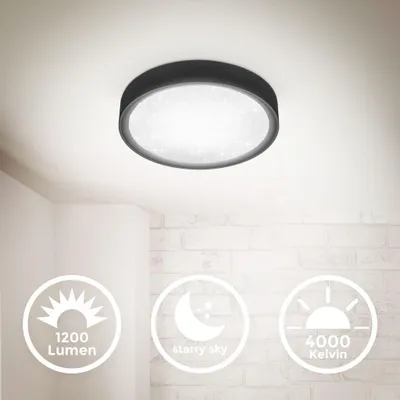 Produktbild von B.K.Licht LED Deckenleuchte Schwarz rund Ø25cm 12W 1200lm Neutralweiß 4000K Sterneneffekt