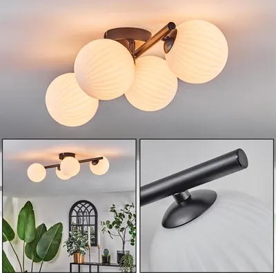 Produktbild von Isorella Deckenlampe aus Metall/Riffelglas in Schwarz/Weiß