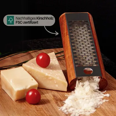 Produktbild von Käsereibe mit Behälter aus Kirschholz & Edelstahlreibe