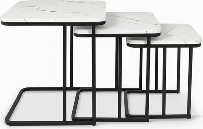 Image de Ensemble de tables d'appoint Milton & Oldbrook Borba, aspect marbre blanc