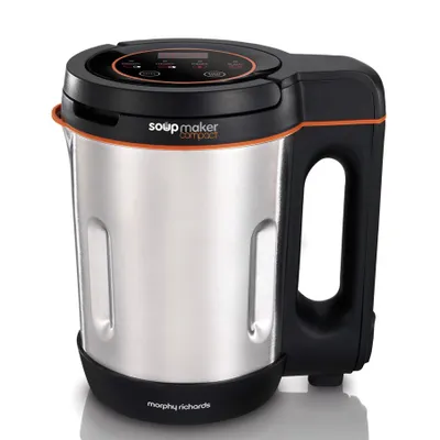 A studio shot of a soup maker on a white background.