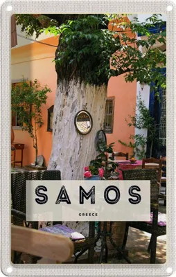 Produktbild von vianmo Blechschild 18x12 cm Samos GreeceSommer Restaurant Bildmotiv Reisemotiv Abenteuer Reisen Urlaub