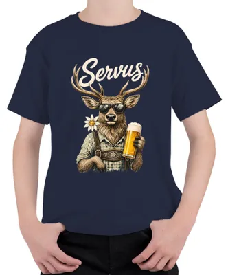 Produktbild von Servus Hirsch Lederhosen Bier Edelweiß Bayern Dirndl Kinder T-Shirt, Navy, 152