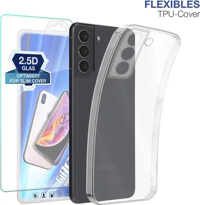 Produktbild von Slim Cover für Samsung Galaxy S21 FE mit 9H Displayglas Displayschutz Hülle Transparent Flexibel Elastisch Backcover Schutzhülle Handyhülle