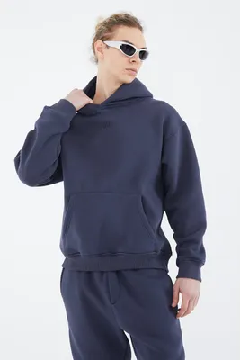 Produktbild von Oversize Hoodie einfarbig Basic Baumwolle Premium Kapuzenpullover Uni (XL)  Blau-Smoke