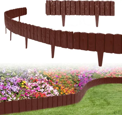 Image de Hengda 8 pièces Bordure de pelouse aspect bois Bordure de parterre plastique pour jardin, prairie 4,6m brun