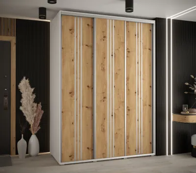 Obrázek produktu pro Šatní skříň YVONA 6 - 180/60 cm, bílá / dub artisan / stříbrná