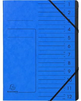 Produktbild von Exacompta 10x Ordnungsmappe + Gummizug innen schwarz 12 Fächer A4 Blau 541202E