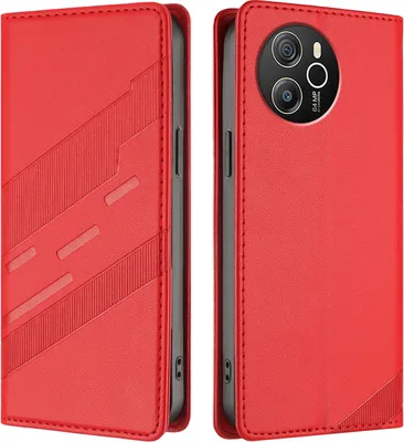 Produktbild von Hülle für Blackview Shark 8, Kunstleder Brieftaschen Handyhülle mit Kartenfach und Standfunktion Rot