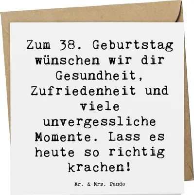Produktbild von Mr. & Mrs. Panda Grußkarte Spruch 38. Geburtstag Feiern - Weiß - Geschenk, doppelkarte, Alter, besonderer Meilenstein, Klappkarte, faltkarte, Happy Birthday, Glückwunsch