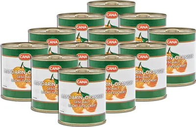 Produktbild von Food-United MANDARINORANGEN 12x175g aus der Türkei, ohne Aroma- Farb- & Konservierungsmittel von CANA Obstkonserven-Obstdosen, geschälte und entkernte Mandarin-Orangen geeignet für Obstsalat & Kuchen oder als Alternative zu Clementinen Tangerinen Satsuma