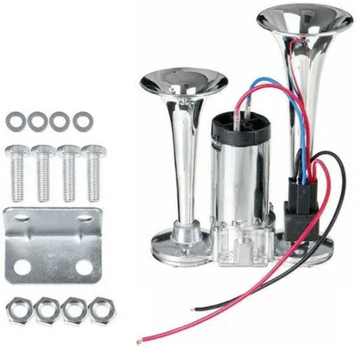 Productafbeelding van 24V luidspreker met dubbele speaker, zeer luid voor vrachtwagens, dubbel elektrisch luidsprekersysteem voor voertuigen - met compressor, geschikt voor auto's, SUV's, motorfietsen, treinen en boten (zilver)