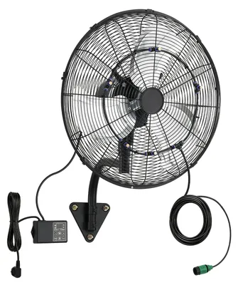 Obrázok produktu pre Priemyselný nástenný ventilátor – komerčný oscilačný ventilátor – výkon 95 W – priemer 56 cm – diaľkové ovládanie, funkcia rozprašovania a časovač s 18 hodinami – vodotesnosť IP44 – čierna farba