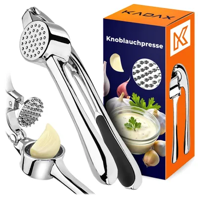 Obrázok produktu pre KADAX Lis na cesnak 16,5 x 4,5 cm, vhodný do umývačky riadu, lis na cesnak zo zliatiny zinku, kuchynský pomocník na rýchle lisovanie cesnaku