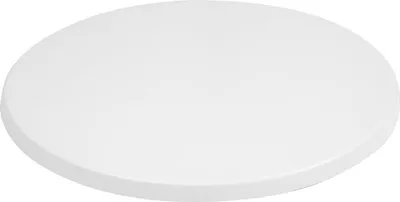A white round tabletop shown from a slightly elevated angle.
