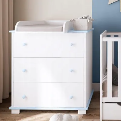 Immagine prodotto di ZEE Cassettiera Fasciatoio Bianco Blu 83x87x49 cm Classic 3 Cassetti Con Fasciatoio Rimovibile Mobile Neonato Cameretta Bambini