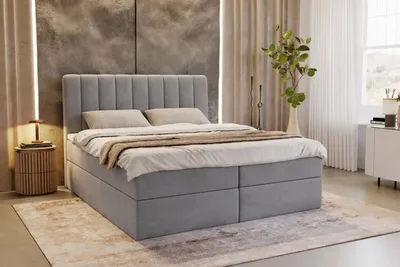 Produktbild von MYSEN Boxspringbett 180x200 Magic mit Bettkästen mit Matratze (14 cm) mit Topper (4 cm) Komplett-Set Polsterbett Bonell H3 Trinity Grau