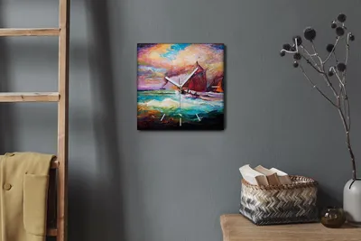 Produktbild von Coloray Hodiny Unikátní 30x30 cm  Tiché hodiny Pro obývací pokoj a kuchyň Nástěnné hodiny Plátno Bílé ručičky hodin - Mořské vlny lodí