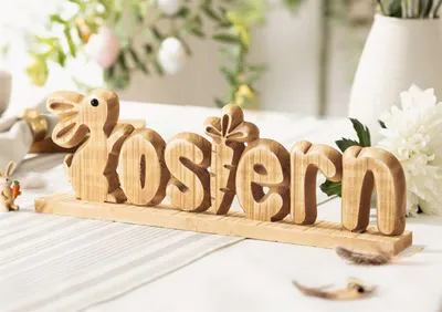 Image de Lettre "Pâques" en bois, 40 cm de large, rustique, déco de Pâques, présentoir de décoration, lettres en bois