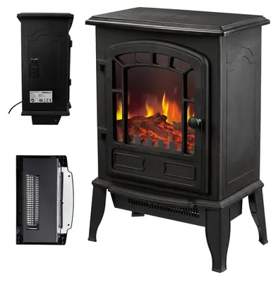 Image de Relaxdays, poêle électrique avec effet de flamme et chauffage, 2 niveaux de chauffage, thermostat, dimensions (H x L x P) : 56,5 x 39 x 24 cm, couleur : noir