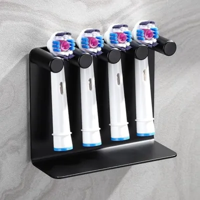 Produktbild von PromoHome® Elektrische Zahnbürstenhalter – Selbstklebender Wandhalter ohne Bohren, Edelstahl, für 4 Zahnbürsten, Schwarz