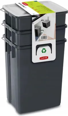 Obrázek produktu pro Odpadkový koš – systém třídění odpadu – 2×10 l + 6 l – sada se 3 koši – kompaktní – do kuchyně