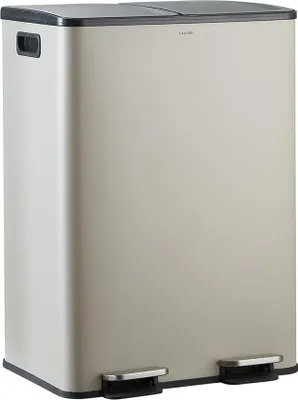 Image de CASABEL Poubelle Tri Selectif 60L, 2x30L Acier INOX GRIS, Double Compartiments, Pédale, Bacs Amovibles, Couvercles Silencieux
